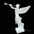 Life size natural stone marble angel statue with trumpet sculpture